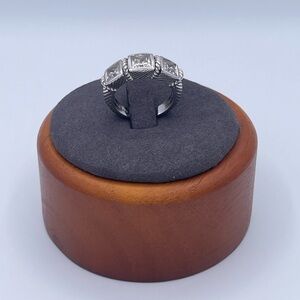 Judith Ripka 3-stone Ring Sterling Silver Ring CZ Cable Motif Designer Band 925
